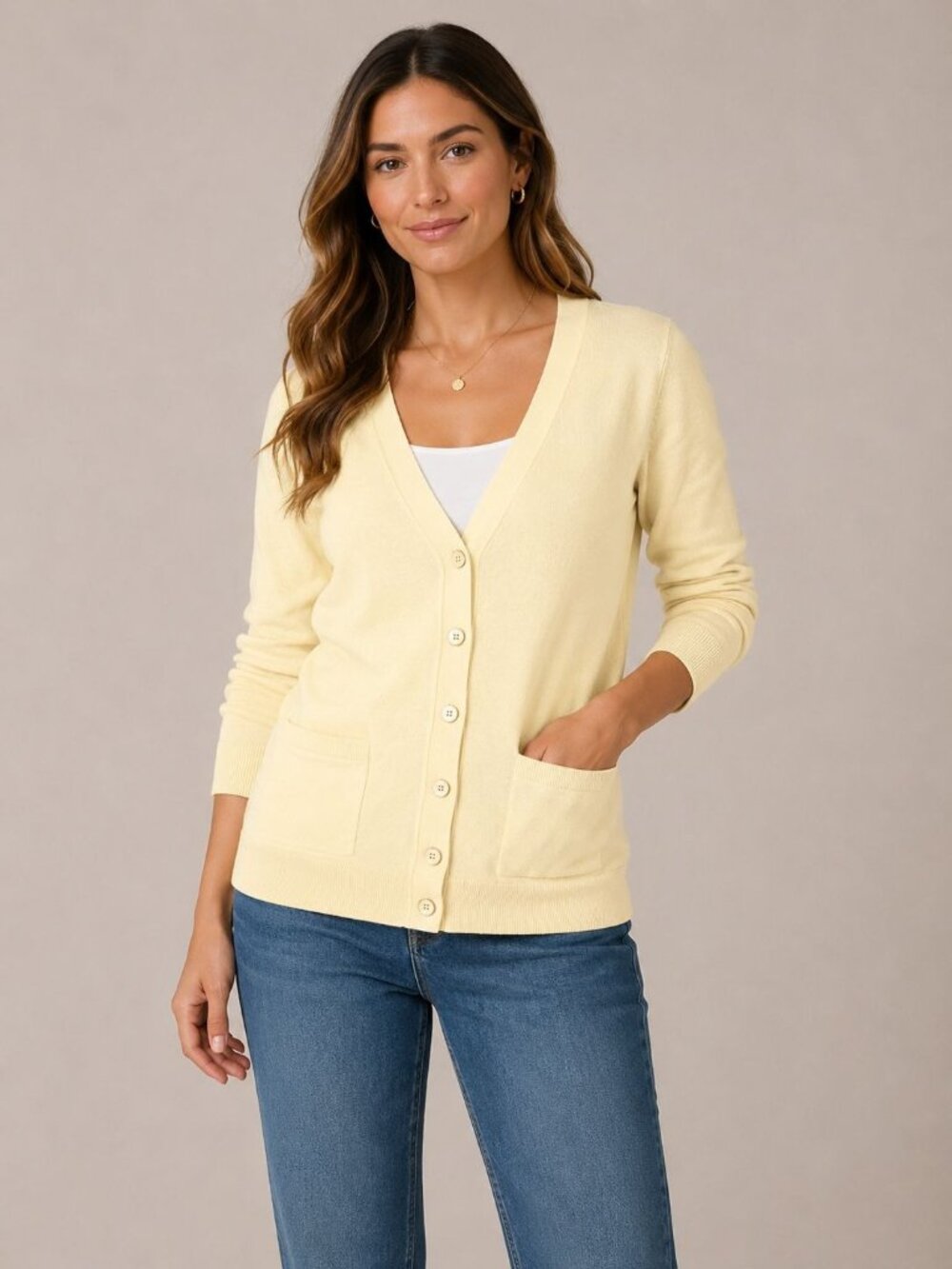 Talbots Women’s Yellow Button Front Cardigan Sweater V-Neck Pocket Preppy M